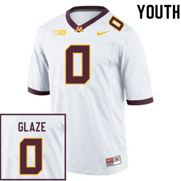 Youth #0 Jalen Glaze Minnesota Golden Gophers College Football Jerseys Sale-White - Click Image to Close